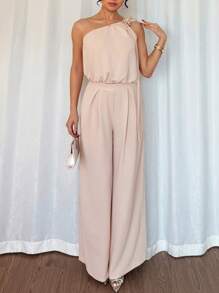 Chiquease 女士纯色休闲露肩上衣和阔腿裤两件套，夏季