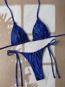 Swim Vcay 2025年春假两件套女士夏季沙滩装，随机印花露背三角比基尼上衣和侧系带下装 - 彩色 - 查看 1