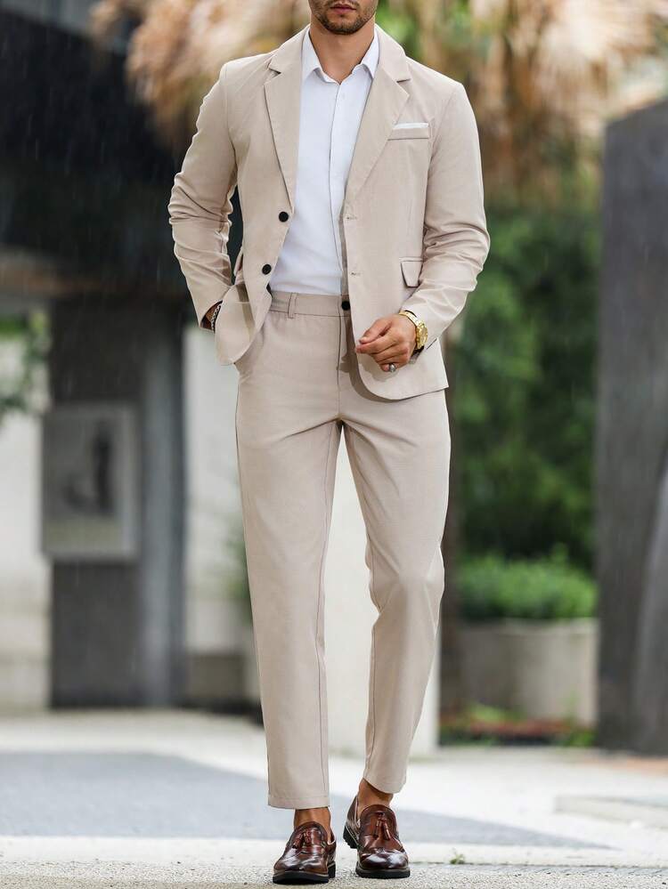 Manfinity Mode 2pcs Men's Solid Color Casual Business Suit: Jacket & Pants Set - Black - View 1