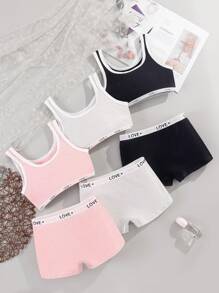 Bộ 3 áo ngực không dây cho bé gái tuổi teen, áo ngực thể thao, quần lót lưng thun màu trơn, bộ đồ lót đơn giản - Nhiều màu - Xem 2