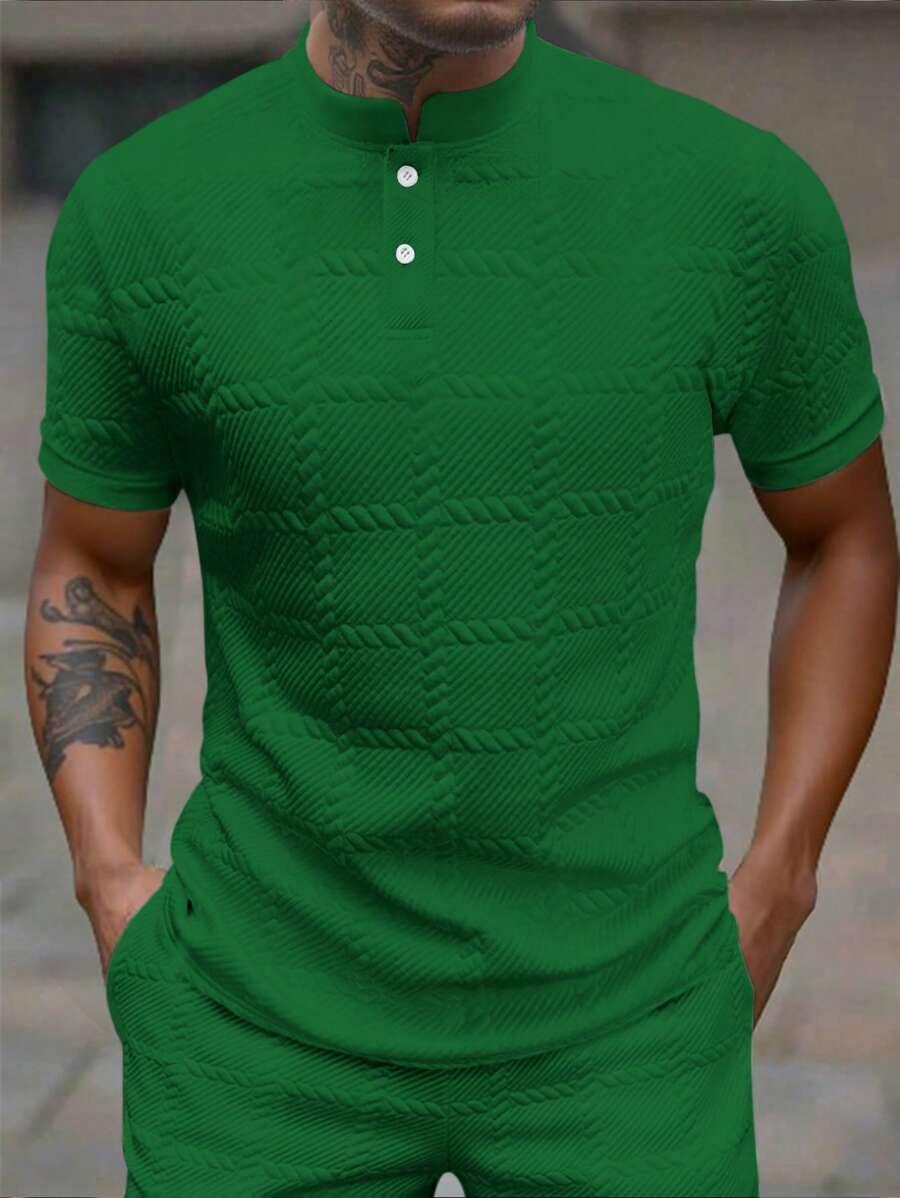 Manfinity Homme Áo thun polo tay ngắn cổ đứng cài nút thường ngày mùa hè dành cho nam Áo thun polo màu xanh lá cây Áo thun polo đan cho nam Bộ quần áo ngắn màu xanh lá cây dành cho nam Áo thun đan cho nam Áo chơi golf màu xanh lá cây dành cho nam. Món quà tuyệt vời cho bạn trai hoặc chồng. - màu xanh lá - Xem 1