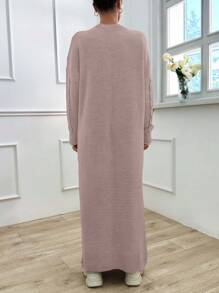 EURMUSE Women's Solid Color Round Neck Long Sleeve Simple Casual Dress - Baby Pink - View 6