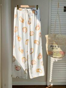 Comfortcana Women's Casual Orange Shell Printed Pants Pattern Pants Cute Pants - Orange - View 3