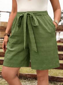 EMERY ROSE Plus Size Women Drawstring Waist Pockets Loose Boho Bermuda Shorts,Western Wear Women