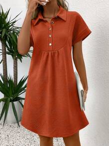 SHEIN LUNE Women's Solid Color Half-Zip Lapel Batwing Sleeve Dress