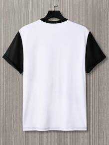 Manfinity Homme 男士撞色圆领休闲短袖T恤，夏季百搭 - 黑色 - 查看 2