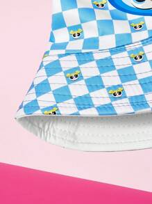 THE POWERPUFF GIRLS X SHEIN Reversible Checkered And Bubbles Pattern Bucket Hat - Blue - View 4
