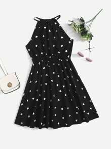 SHEIN 青少年女孩滿版心形印花洋裝