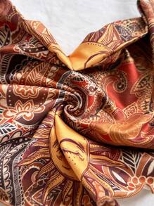 Soleia Women's Retro Paisley Retro Print Draped Neck Blouse, Suitable For Holiday, Date, Afternoon Tea, Beach, Cruise, Road Trip, Music Festival, Boho Vacation Beachwear Top - Brown - View 8