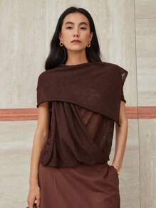 Dazy-Less Áo len nữ dáng rộng, kiểu cổ bẻ, tay áo cánh dơi, thích hợp mặc công sở, phong cách thường ngày. - màu nâu - Xem 3