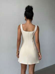 Aloruh Color Block Bow Decor A-Line Mini Dress