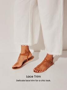 LUVLETTE 透气100%纯棉白色花卉刺绣蕾丝边性感吊带背心和裤子家居服轻盈睡衣套装时尚休闲舒适套装裤子带口袋内衣外穿新娘内衣和睡衣