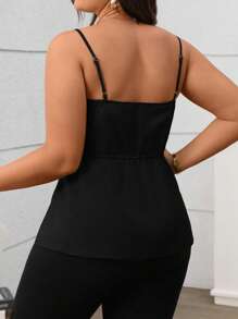 Vionelle Women's Elegant Commuter French Style Front Button Split Hem Camisole Top For Tea Party, Spring/Summer - Black - View 2