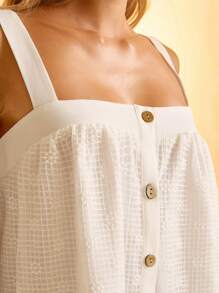 CAJUNI Women's Lace Embroidered Sleeveless Long Blouse, Vacation Wear - White - View 4