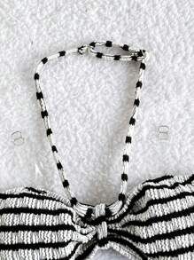 SHEIN Conjunto de bikini de cuello de halter con textura de rayas para niñas preadolescentes