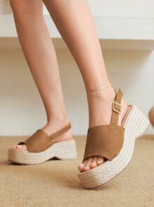Styleloop 女士编织绳厚底坡跟凉鞋，度假风格波西米亚风复古美式西部音乐节派对厚底鞋 - 駝色 - 查看 2