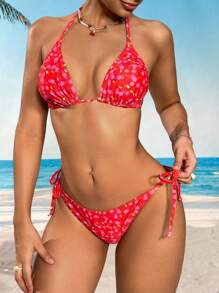 Swim Mod Women's Halter Neck Red Bikini Set, Fashion Swimsuit For Summer - Multicolor - View 3