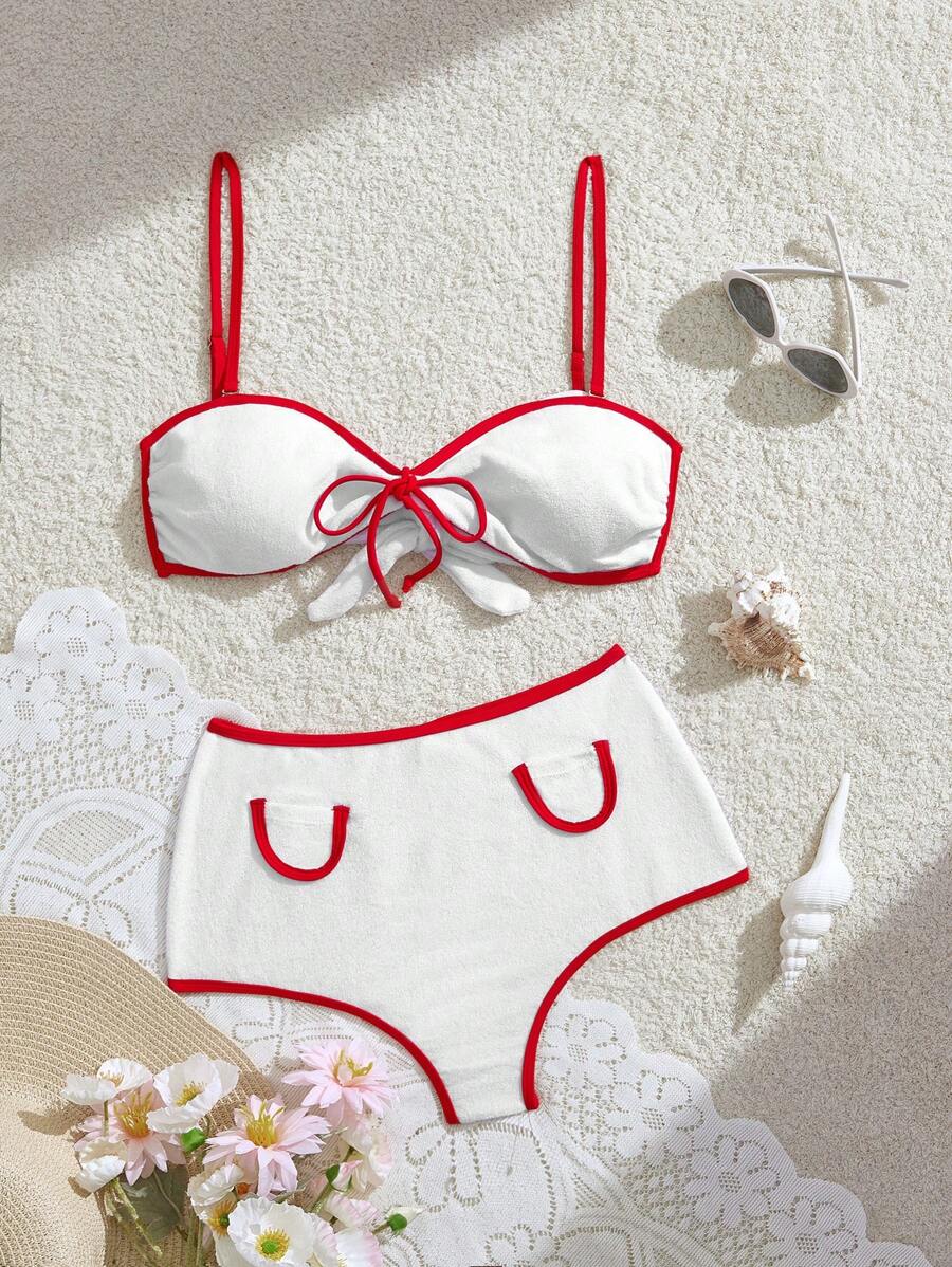 SHEIN MOD Women's Summer Beach Bow Front Sexy Bikini Set