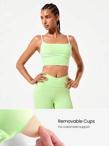 GLOWMODE FeatherFit™ 双色圆领长款运动内衣，低冲击瑜伽日常穿着 - 綠色 - 查看 3