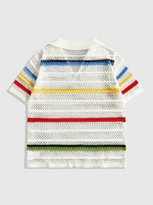 ROMWE MEN Street Life 男士条纹半拉链镂空针织上衣，复古街头服饰