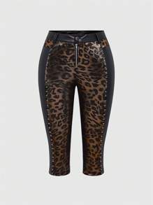 ROMWE Hippie Celana Capri Patchwork Bertabur Stud Gaya Hippy Chic untuk Wanita - Hitam - View 1