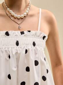 Muvela 女士波尔卡圆点吊带裙，时尚夏季度假连衣裙，优雅女士夏装 - 黑與白 - 查看 5