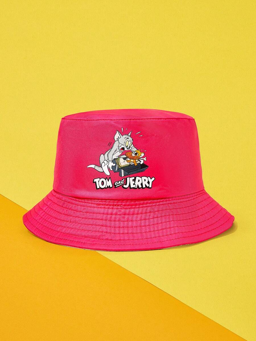 THE POWERPUFF GIRLS X SHEIN Reversible Casual Cartoon Pattern Bucket Hat - Hot Pink - View 1