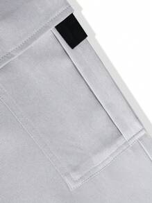 Manfinity Homme 男式带口袋松紧腰抽绳工装裤 - 淺灰色 - 查看 5