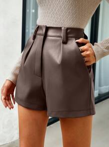 Lavishia 高腰PU皮革短褲 - 咖啡棕 - 查看 6