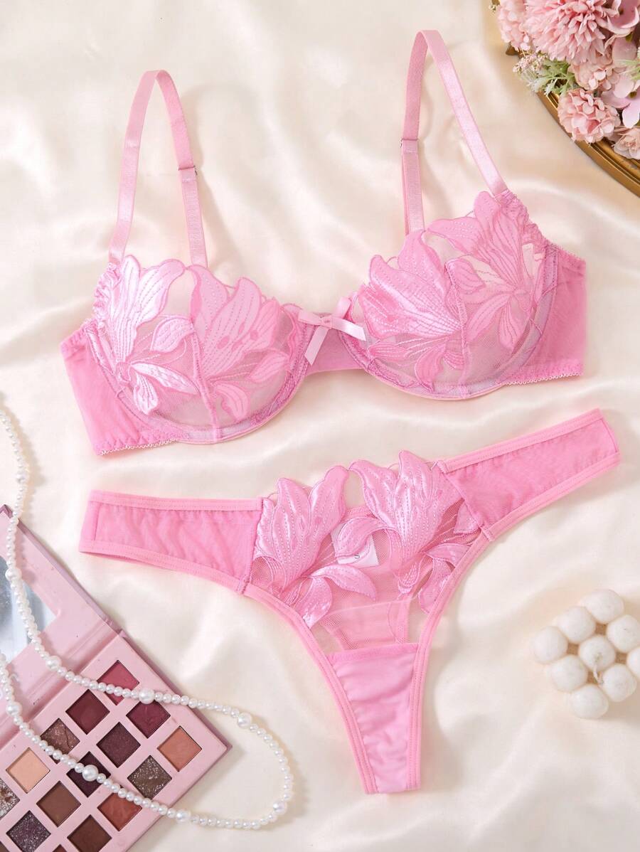 2件套白色浪漫花卉枫叶印花性感内衣套装