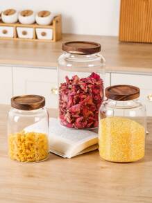 1PC Glass Food Storage Container With Seal Lid, Suitable For Flour, Grains, Coffee, Pasta, Etc.  Kitchen Tools, Kitchenware, Kitchen Accessories, Home Kitchen Products,Holiday Essentials - Clear - View 1