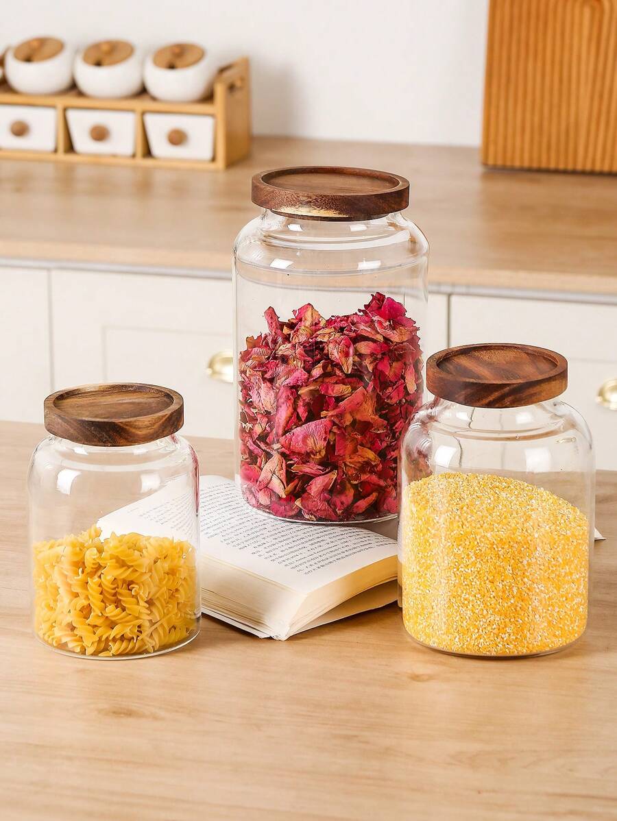 1PC Glass Food Storage Container With Seal Lid, Suitable For Flour, Grains, Coffee, Pasta, Etc.  Kitchen Tools, Kitchenware, Kitchen Accessories, Home Kitchen Products,Holiday Essentials - Clear - View 1