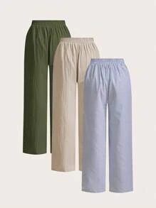 Auralis Plus-Size Women's Casual Pants, Wide-Leg Pants, 3 Pieces Women's Casual Wear, Summer Vacation Wear,Vacation Outfits Woman Summe,Business Casual Woman