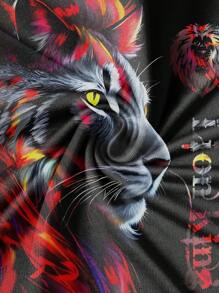 Manfinity LEGND 男士字母狮子图案圆领短袖休闲T恤和抽绳腰短裤套装 - 彩色 - 查看 4