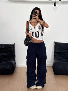 Coolane Women's Summer Rave Music Festival Game Day Sportswear Y2K Lace Number Pattern Breathable Mesh White Bra Crop Tops - White - View 4