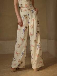 MOTF PREMIUM PANTALONES DE PIERNA ANCHA CON ESTAMPADO FLORAL DE LINO - Multicolor - Ver 6