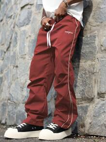 Manfinity Hypemode 彩色拼接束腰字母印花運動長褲，附帶口袋