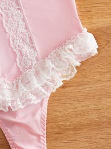 Enterizo sexy adorable y encantador estilo princesa, con diseño exagerado de varios niveles de encaje floral, volantes de satén, volantes y moño, adecuado para festivales de música, fiestas, en color rosa y blanco - Rosa - Ver 10
