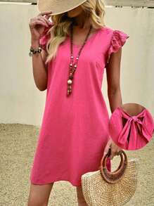 EMERY ROSE Đầm thường ngày tay ngắn tối giản màu trơn dành cho nữ - Màu Cam cháy - Xem 1
