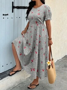 Breezaya Random Printed Casual & Holiday Style Digitally Printed Plus Size Dress With Short Sleeves - Multicolor - View 4