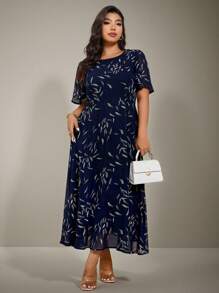 Flouryn Women's Plus Size Elegant Chiffon Printed A-Line Dress Vacation Spring Dress Summer Women Outfit Elegant Formal Women Dresses Easter Women Dress Tea Party Outfit