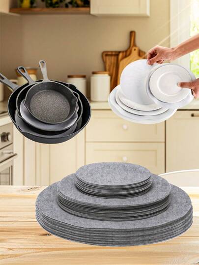 Set de 10/30 piezas de posavasos y separadores de platos redondos de fieltro mate - 3 tamaños, sin rasguños, resistentes al calor, accesorios de cocina multiusos para protección de menaje, vajilla y almacenamiento