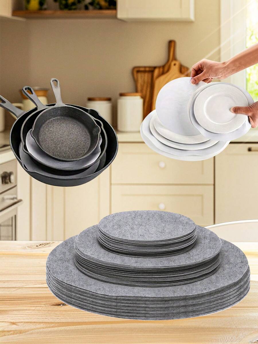10/30 szt. okrągłych filcowych uchwytów na garnki i separatorów do talerzy Felt Mate - 3 rozmiary, odporne na zarysowania, odporne na ciepło, wielofunkcyjne akcesoria kuchenne do ochrony naczyń kuchennych, obiadowych i przechowywania - Wielokolorowe - Zobacz 1