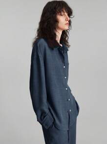 Ontre 2 Pieces Women Summer/Autumn Outfit, Daily Casual Homewear Set, Beach Vacation Clothing, Long Pants + Long Sleeve Shirt Set, Brunch Outfit, Music Festival Attire, Elegant 2 Pieces Summer Set, Party & Business Casual Wear - Navy Blue - View 4