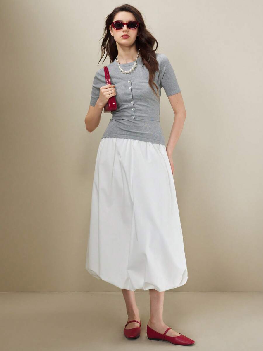 SHEIN Unity 2 件套女士灰色短袖圆领 T 恤和抹胸短款上衣,夏季上衣 - 灰色 - 查看 1