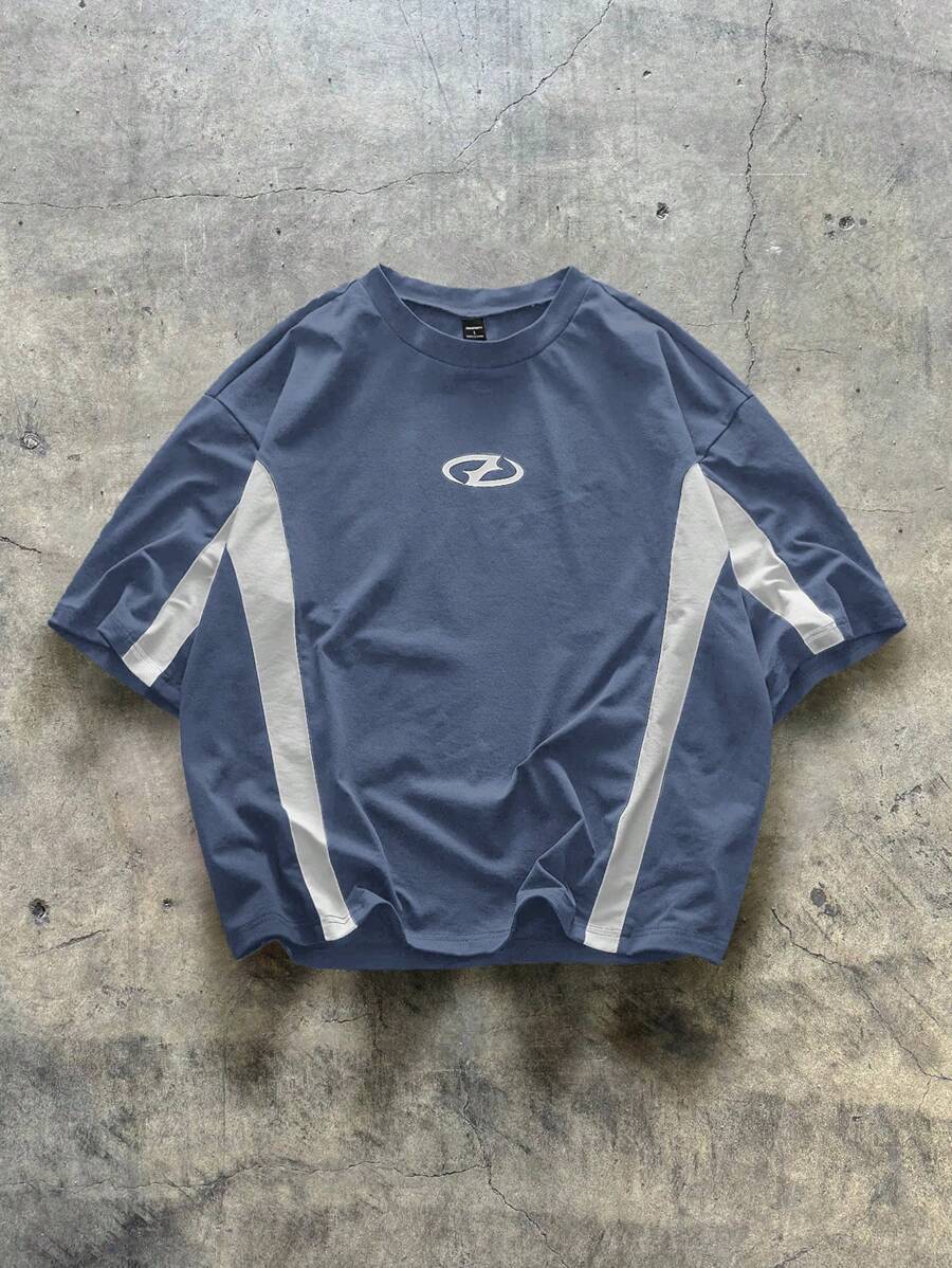 AXEPEAK Men's Casual Knitted Patchwork Short Sleeve Loose T-Shirt, Everyday Wear, Streetwear Feels