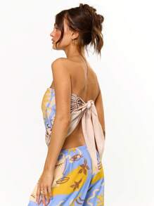 MUSERA Solar Printed Longline Strapless Bandeau Top Summer Vacation Holiday Festival Cute Casual Elegant Tuscan Sun