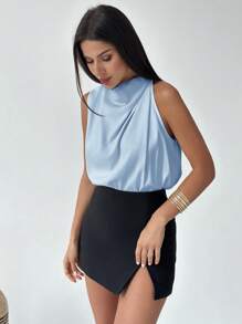 Firerie 女士优雅时尚不对称荷叶边杏色衬衫，适合通勤、办公室、日常穿着、度假、音乐节、春夏季 - 藍色 - 查看 6