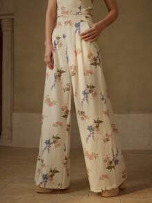 MOTF PREMIUM PANTALONES DE PIERNA ANCHA CON ESTAMPADO FLORAL DE LINO - Multicolor - Ver 5