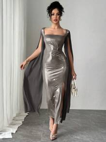 Chiquease New Style Women Elegant Pleated Waist High Split Dress - Multicolor - View 5